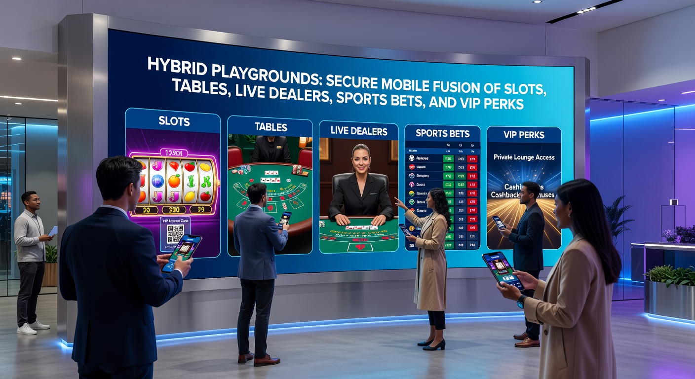 Detaillierte Ansicht einer Hybrid-App-Oberfläche mit Live-Dealer-Stream, Sportwetten-Overlay und VIP-Badge, inklusive Sicherheits- und Zahlungsoptionen
